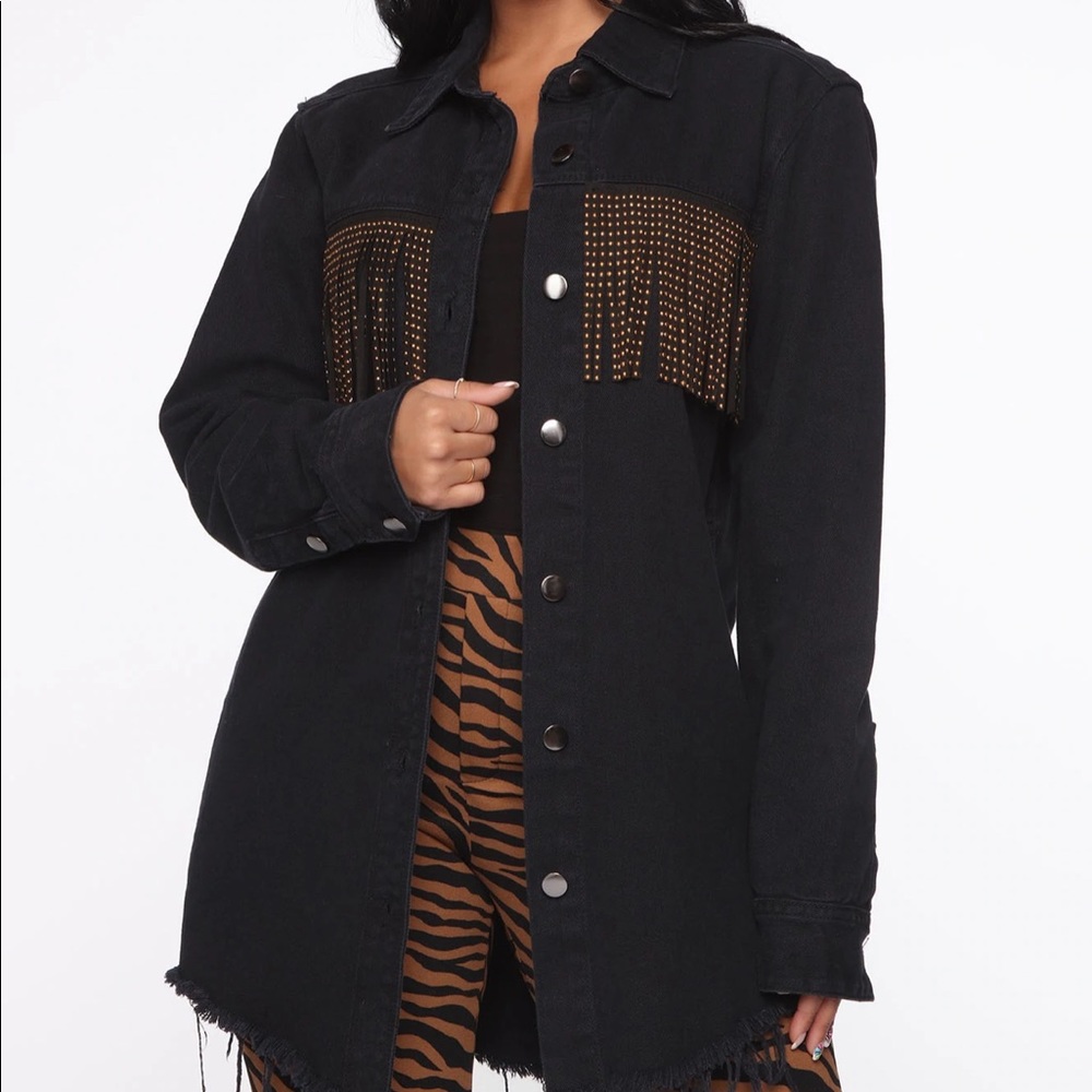 Fashion Nova Gold Tassel Jean Jacket/Shirt